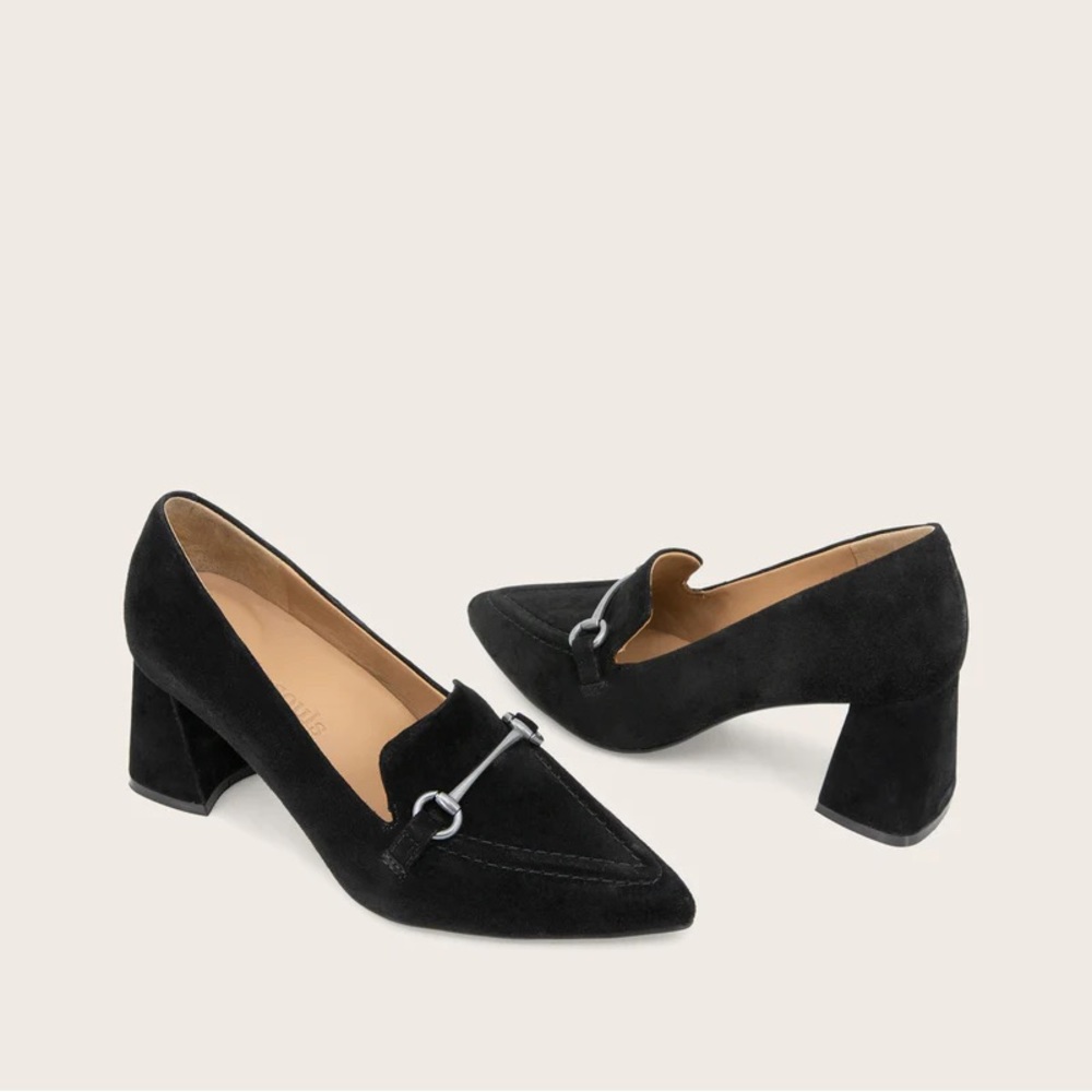 Gentle Souls Dionne Loafer Heel Toe Bit Black Suede 8.5
